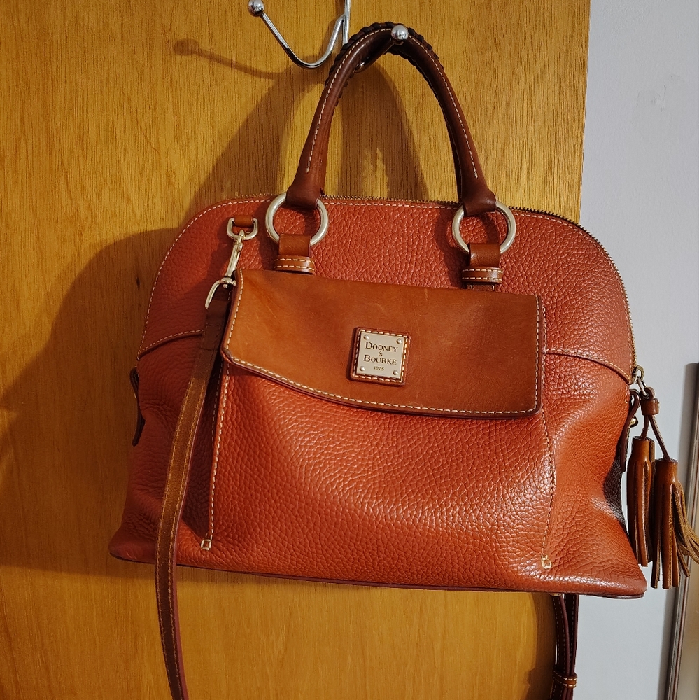 Dooney & Bourke Brick Red/Brown Pebbled Leather Satchel with Gold Hardware
